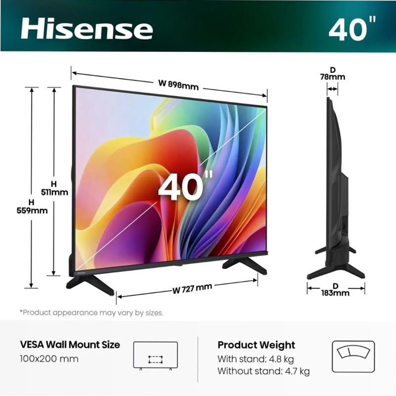 Hisense TV SET 40A49S HSN Nero 40" HD