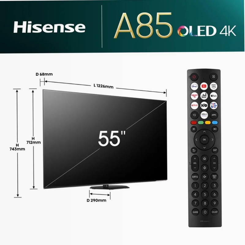 Hisense TV SET 55A86N HSN - Smart OLED Grigio 55" HD