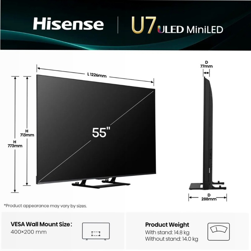 Hisense TV SET 55U7Q - Smart TV ULED Nero 55" HD LED