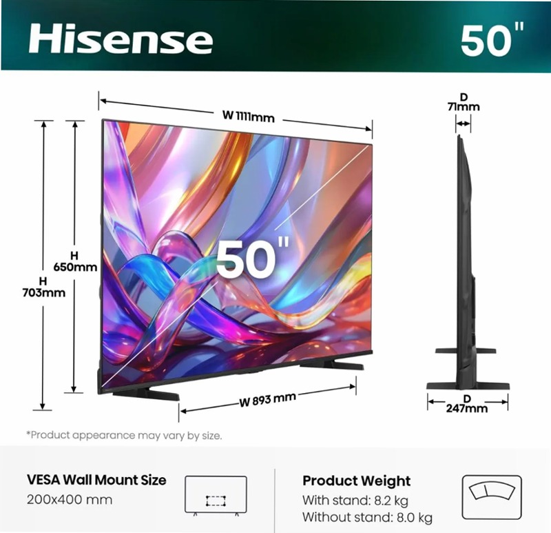 Hisense TV SET 50Q7S HSN - Smart TV 4K Ultra HD Nero 50" QLED