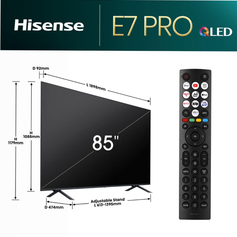 Hisense TV SET 85E7NQ PRO HSN Grigio 85" HD
