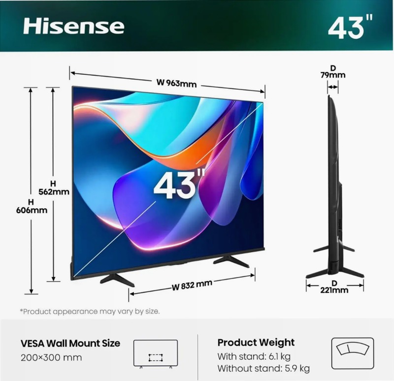 Hisense TV SET 43A69S - Smart TV 4K UHD Grigio 43" HD