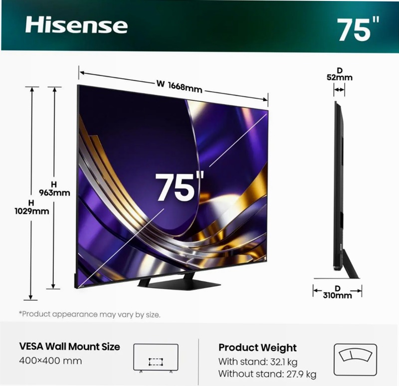 Hisense TV SET 75U7S PRO HSN - Sua Nuova Smart TV ULED Grigio 75" HD LED