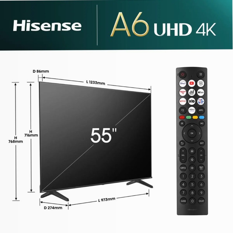 Hisense TV SET 55E63NT HSN - Smart TV 4K UHD Nero 55" HD