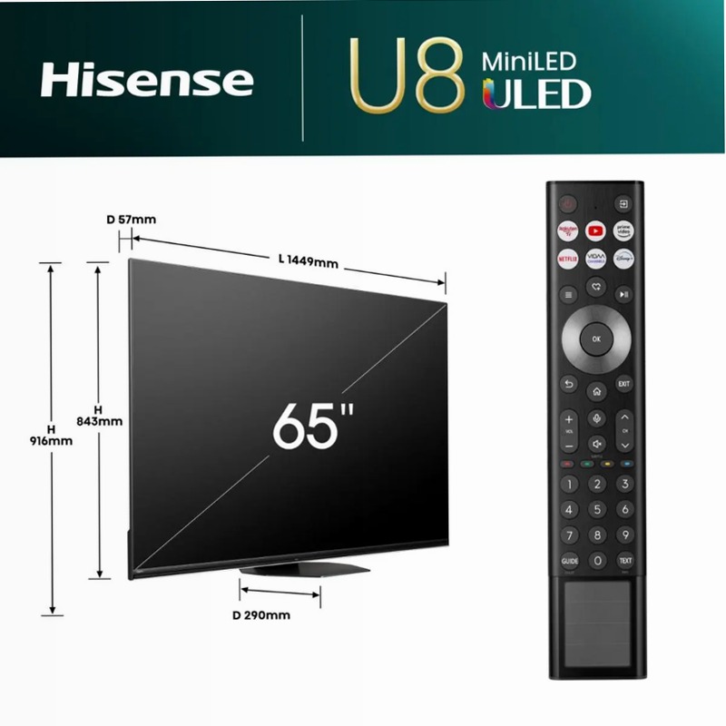 Hisense TV SET 65U8NQ HSN - Smart TV Mini-LED Grigio 65" HD