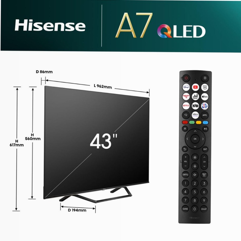 Hisense TV SET 43A7NQ HSN Grigio 43" HD