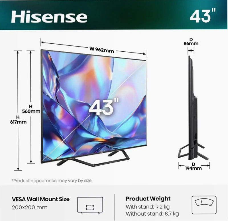 Hisense TV SET 43A79S HSN - Sua Nuova Smart TV Nero 43" HD QLED