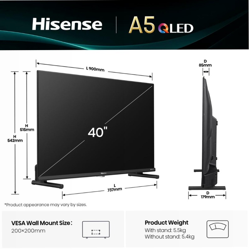 Hisense TV SET 40A59Q HSN Nero 40" HD QLED