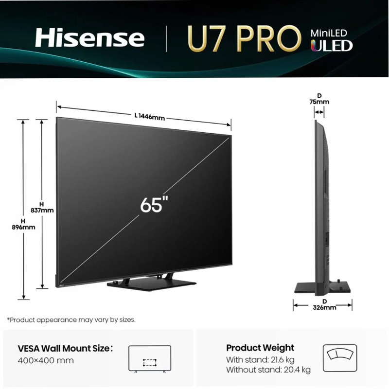 Hisense TV SET 65U72Q PRO HSN - Smart TV ULED 4K Nero 65" HD LED