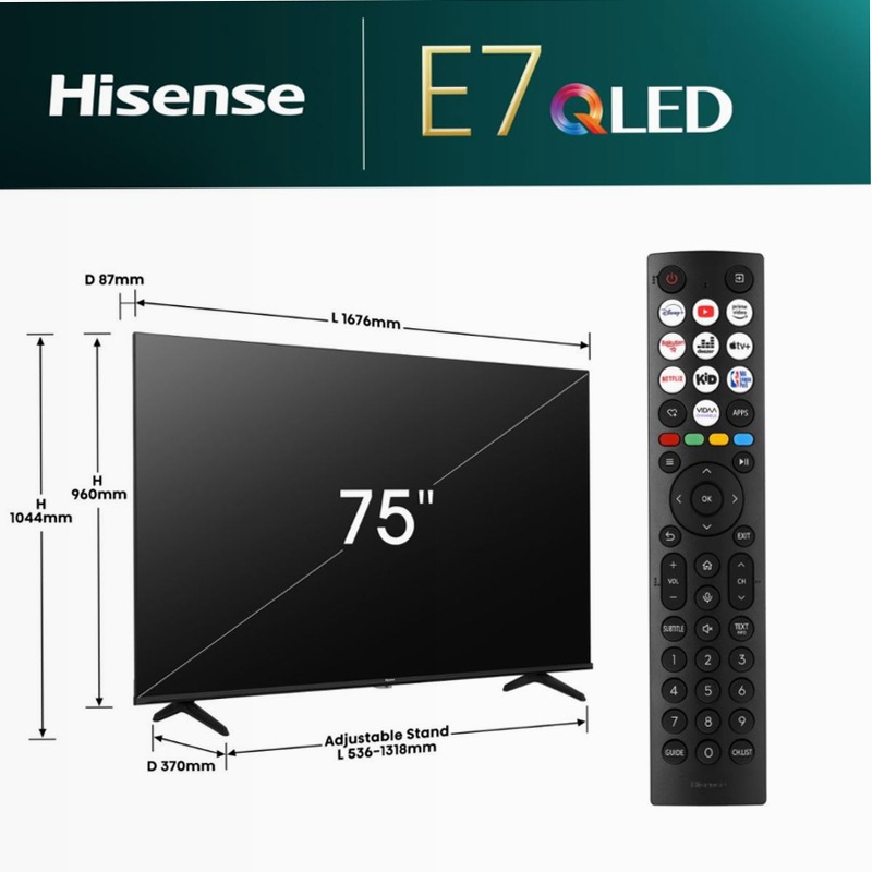 Hisense TV SET 75E77NQ HSN Nero 75" HD LED