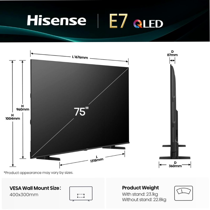 Hisense TV SET 75E7Q HSN - Sperimenta l'Ultra HD Nero 75" QLED