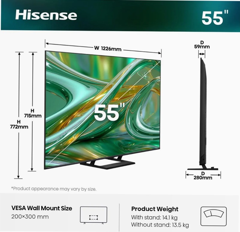 Hisense TV SET 55Q8S - Smart TV ULED Grigio 55" HD LED
