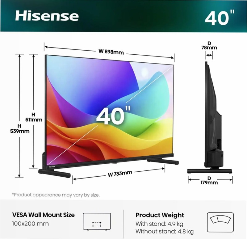 Hisense TV SET 40E5ST HSN - Smart TV Hi-QLED Nero 40" HD QLED