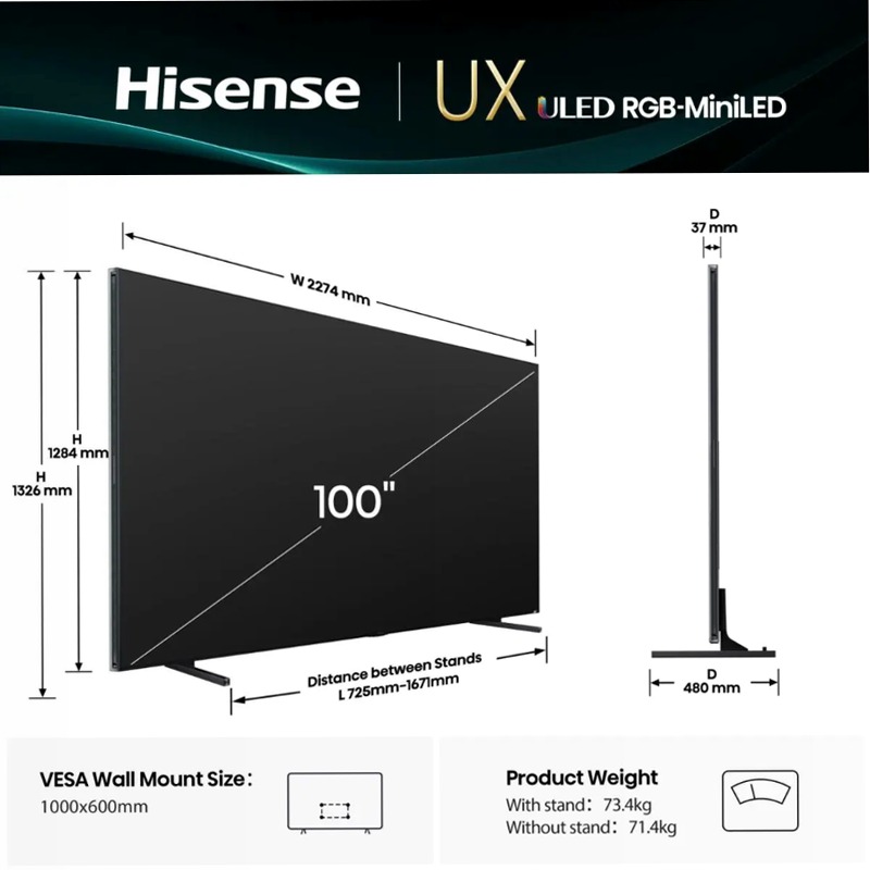Hisense 100UXQ - RGB MiniLED TV Grigio 100" HD LED