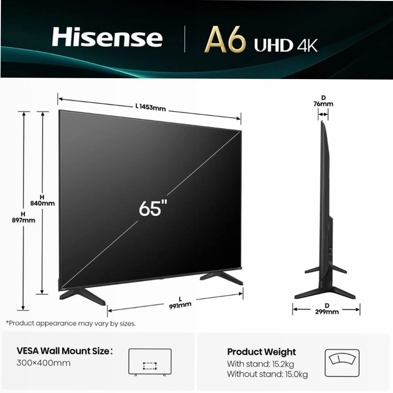 Hisense TV SET 65A6Q HSN Nero 65" HD
