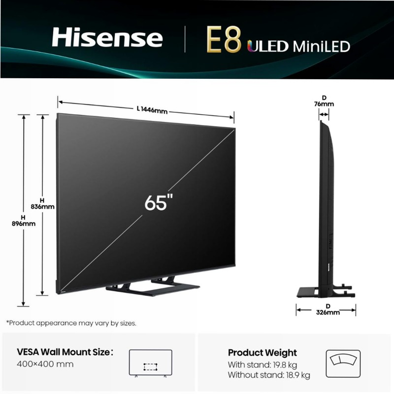 Hisense TV SET 65E8Q HSN Grigio 65" HD LED