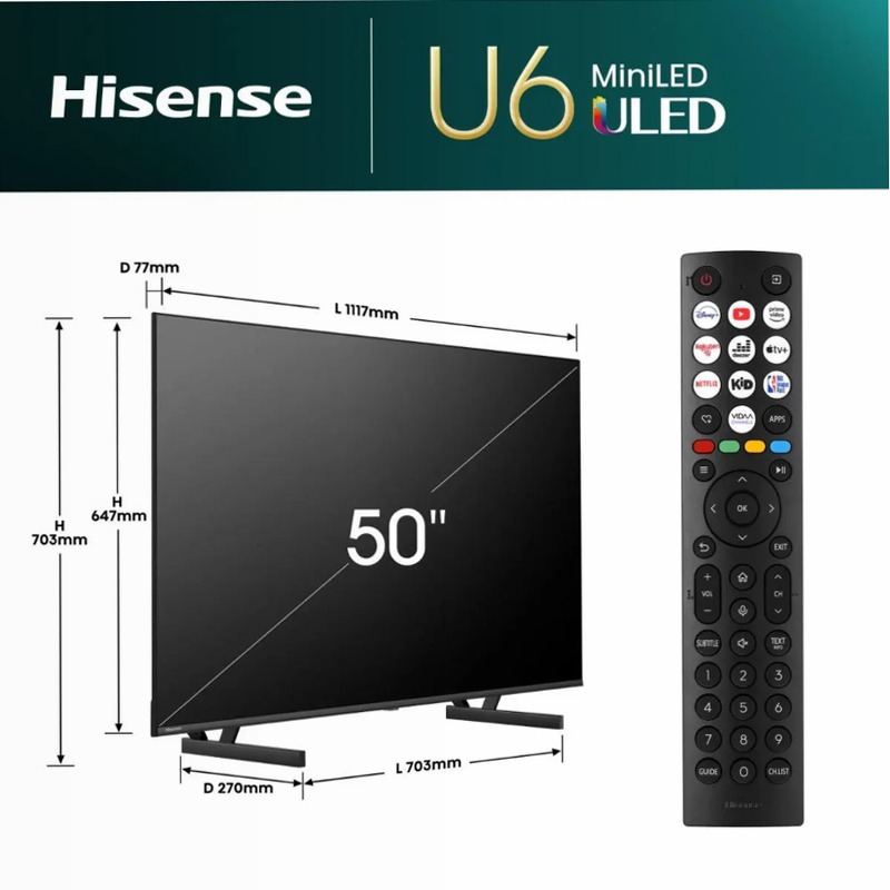 Hisense TV SET 50U62NQ HSN - Smart TV Mini-LED Grigio 50" HD