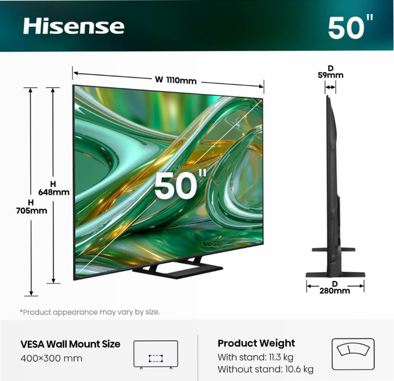 Hisense TV SET 50E89S HSN - Smart TV ULED Grigio 50" HD LED