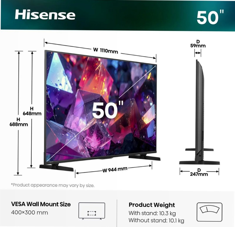 Hisense TV SET 50E7S PRO HSN Grigio 50" HD QLED