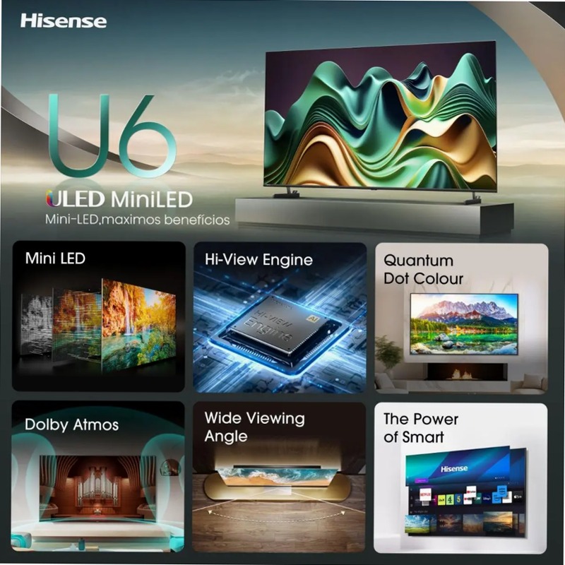 Hisense TV SET 55U62NQ HSN - Smart TV Mini-LED Grigio 55" HD