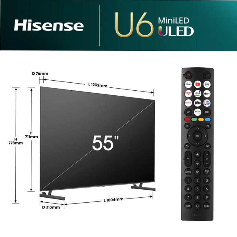 Hisense TV SET 55U62NQ HSN - Smart TV Mini-LED Grigio 55" HD
