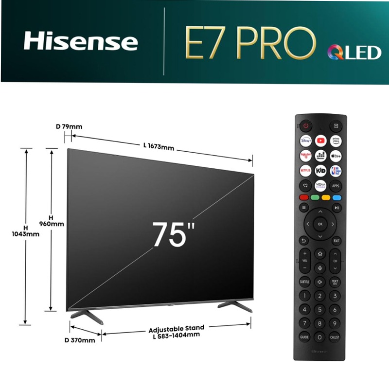 Hisense TV SET 75E77NQ PRO HSN Grigio 75" HD QLED