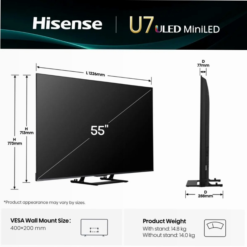 Hisense TV SET 55U72Q - Smart TV ULED Nero 55" HD LED