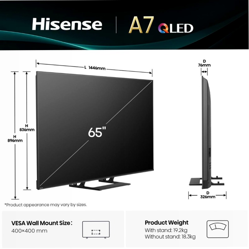 Hisense TV SET 65A79Q HSN Nero 65" HD