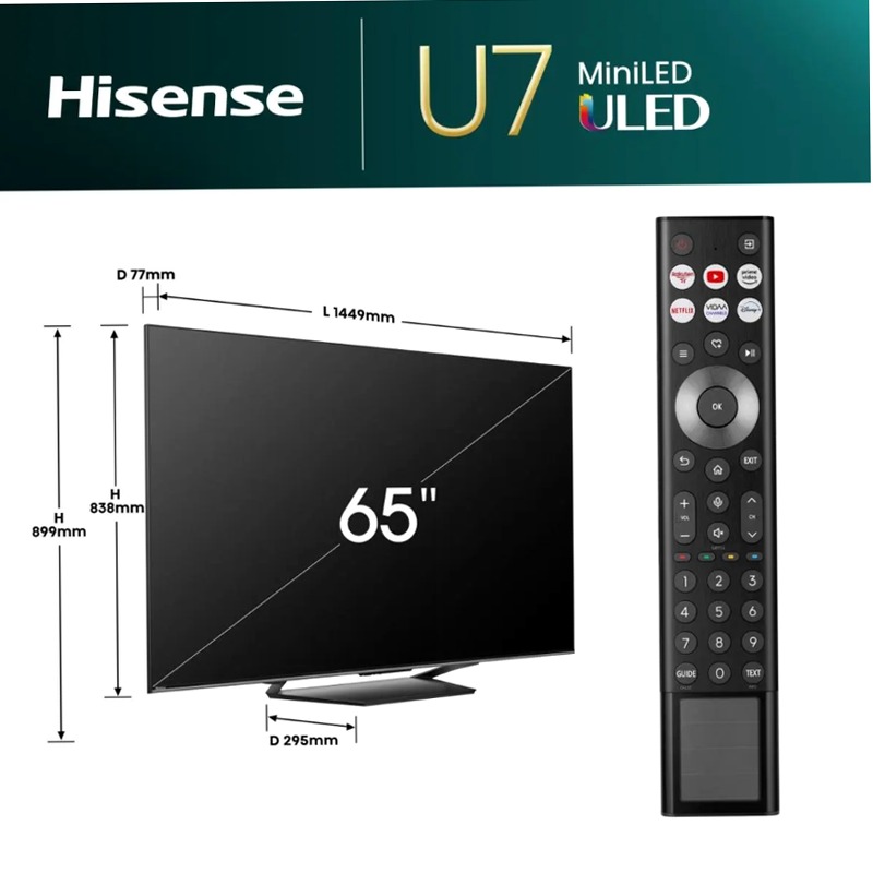 Hisense TV SET 65U72NQ HSN - Smart TV Mini-LED Grigio 65" HD