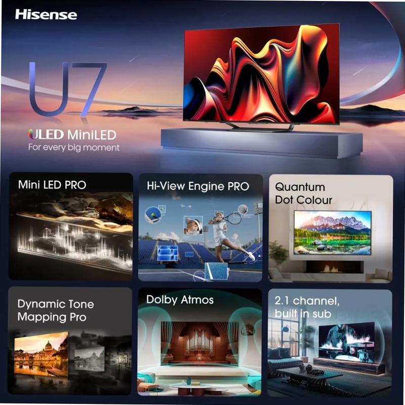 Hisense TV SET 65U72NQ HSN - Smart TV Mini-LED Grigio 65" HD