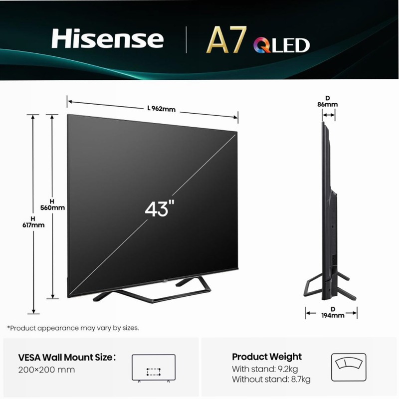 Hisense TV SET 43A79Q HSN Nero 43" HD QLED