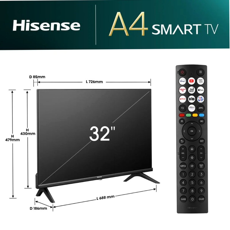 Hisense TV SET 32A49N - Smart TV HD Ready Nero 32"