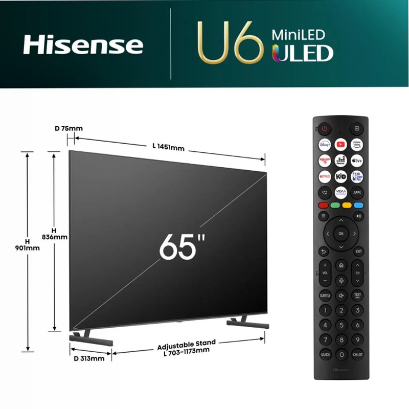 Hisense TV SET 65U6NQ HSN - Smart TV Mini-LED Grigio 65" HD