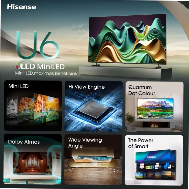 Hisense TV SET 65U6NQ HSN - Smart TV Mini-LED Grigio 65" HD