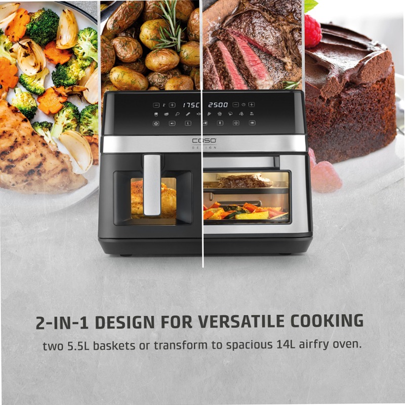 CASO Design AirFry DuoChef - Friggitrice ad Aria Multiuso 14lt Argento