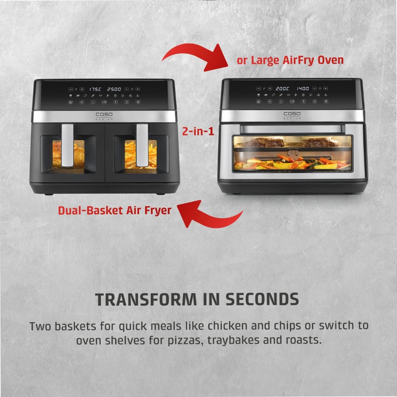 CASO Design AirFry DuoChef - Friggitrice ad Aria Multiuso 14lt Argento