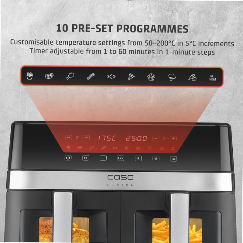 CASO Design AirFry DuoChef - Friggitrice ad Aria Multiuso 14lt Argento