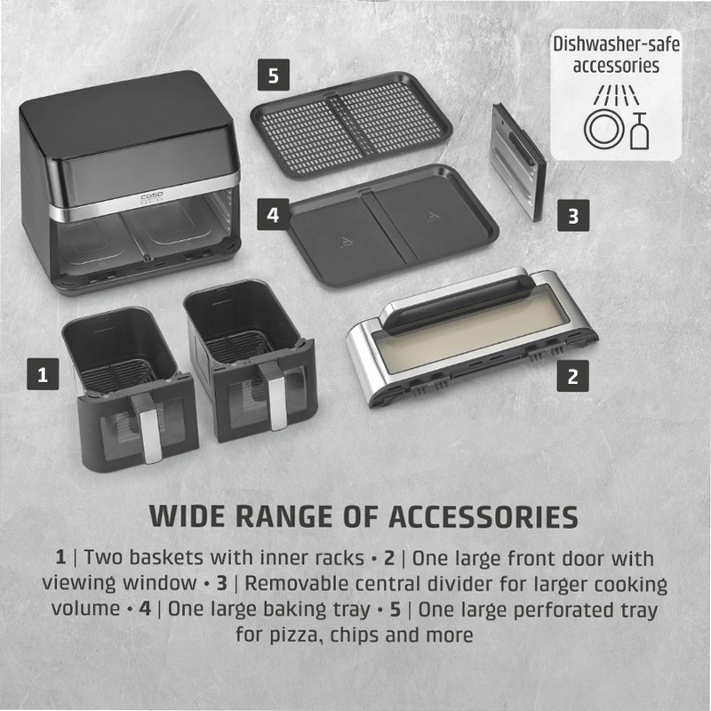 CASO Design AirFry DuoChef - Friggitrice ad Aria Multiuso 14lt Argento