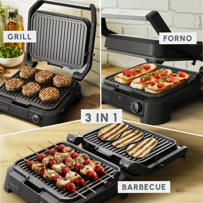 SuperGrill 3-in-1: Griglia a Contatto, Barbecue e Forno