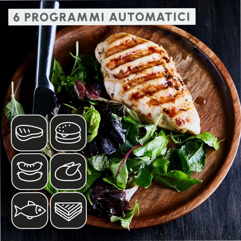 OptiGrill+, Griglia a Contatto Intelligente, Risultati Perfetti, Nessun Monitoraggio, 6 Programmi Automatici