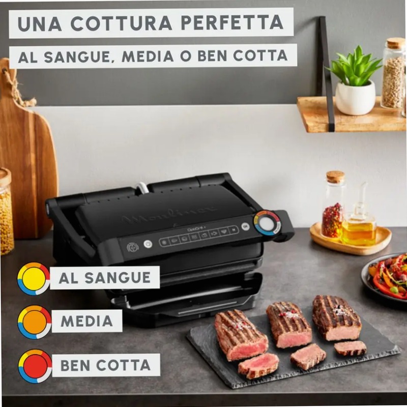 OptiGrill+, Griglia a Contatto Intelligente, Risultati Perfetti, Nessun Monitoraggio, 6 Programmi Automatici