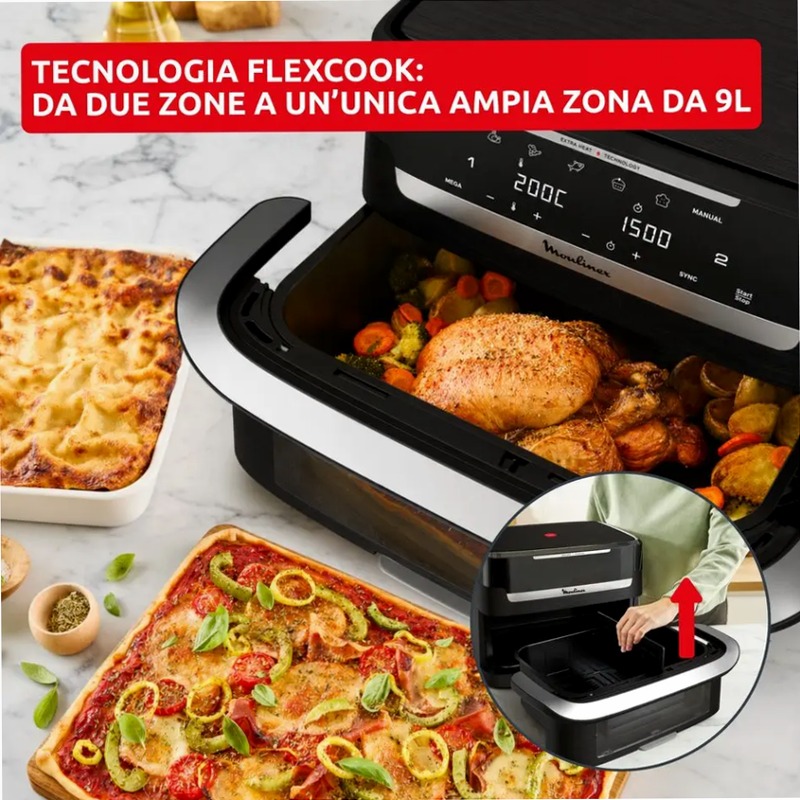 Ever Fry Dual Flex, friggitrice ad aria, doppio cestello flessibile, capacità di 9 L, Tecnologia Infra Heat