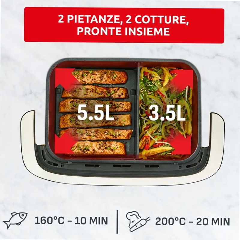 Ever Fry Dual Flex, friggitrice ad aria, doppio cestello flessibile, capacità di 9 L, Tecnologia Infra Heat