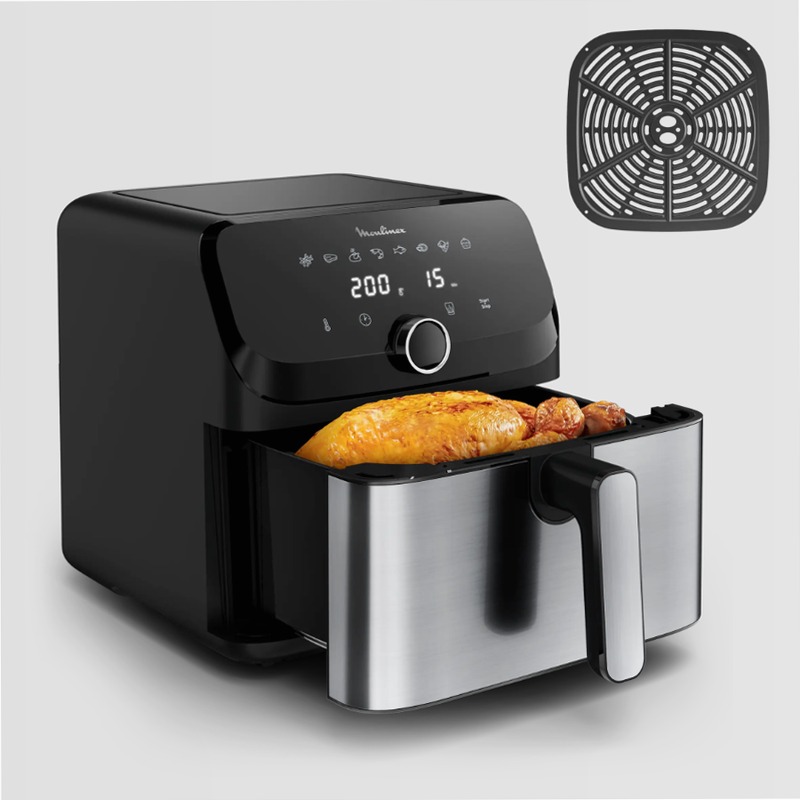 Easy Fry Mega, Friggitrice ad aria, Capacità Extra Large 7,5L/2kg, 8 programmi preimpostati, Acciaio Inossidabile