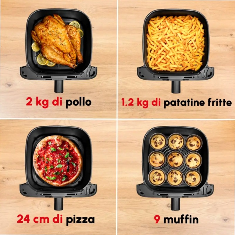 Easy Fry Mega, Friggitrice ad aria, Capacità Extra Large 7,5L/2kg, 8 programmi preimpostati, Acciaio Inossidabile
