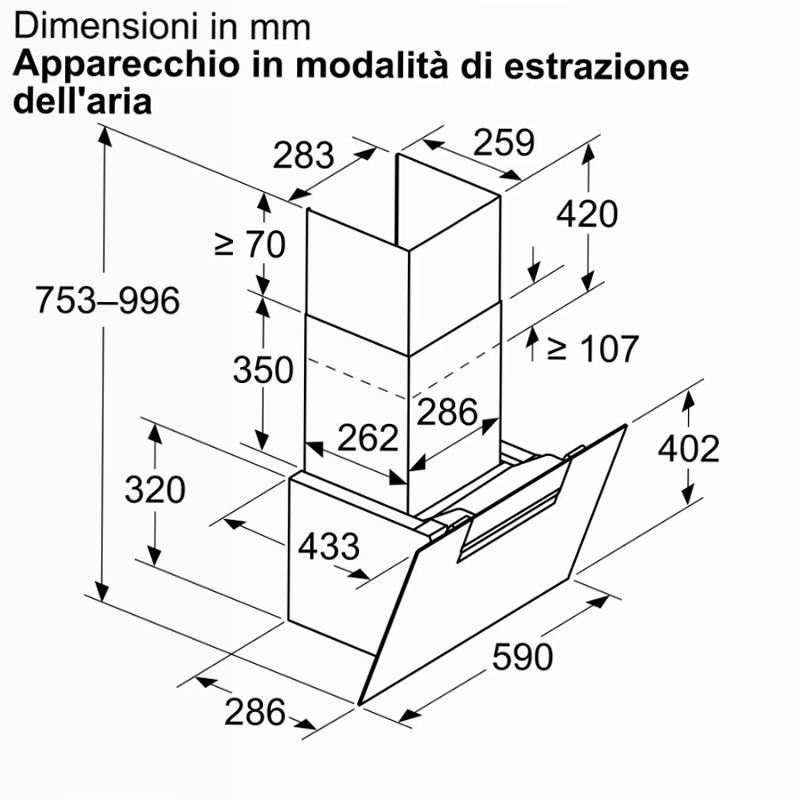 N 50 Cappa a Parete 60 cm In Vetro Nero
