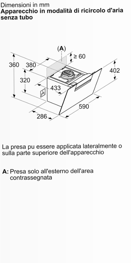 N 50 Cappa a Parete 60 cm In Vetro Nero