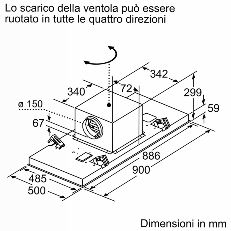 N 50 Cappa a soffitto 90 cm Acciaio inox