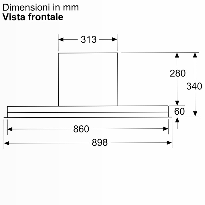 N 90 Cappe Integrate Pensile 90 cm Vetro Nero