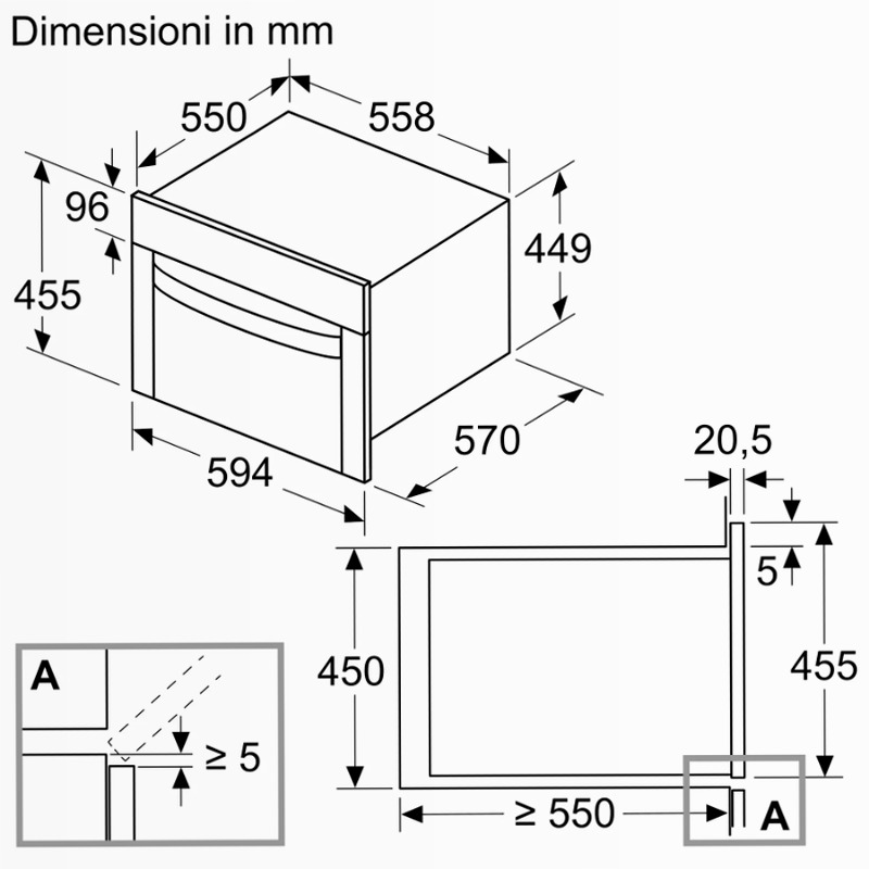 N 50 Microonde da incasso con cottura ventilata 60 x 45 cm Acciaio inox